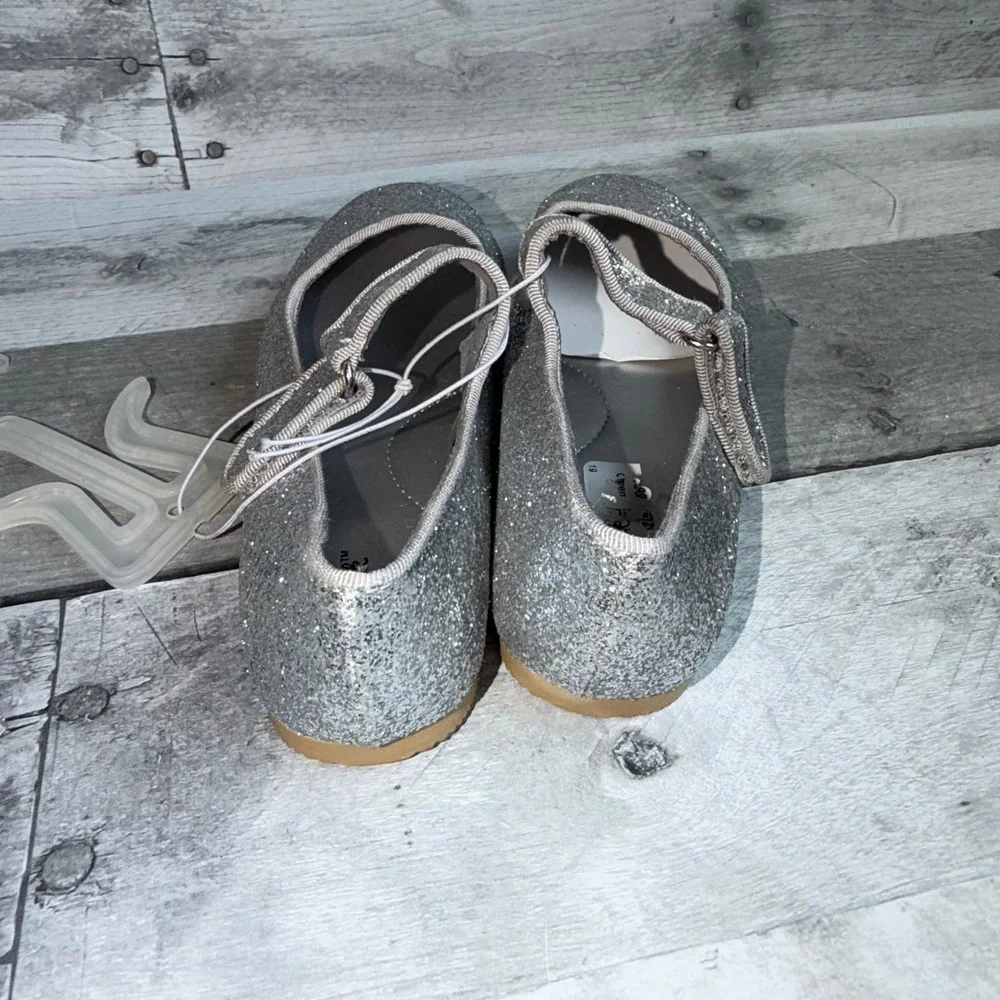 Cat & Jack Girls Silver Glitter Mary Jane Flats Dress Shoes Size 11 Sparkle
